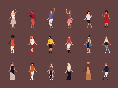 diverse female characters equality on brown background vector illustrationのイラスト素材