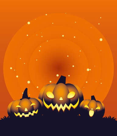 Halloween orange three pumpkins cartoons design, Holiday and scary theme Vector illustrationのイラスト素材