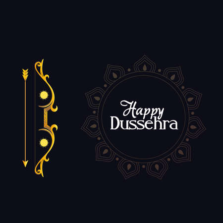 gold bow with arrow and mandala ornament on blue background design, Happy dussehra lord ram festival and indian theme Vector illustrationのイラスト素材