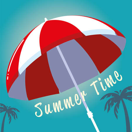 summer vacation travel, umbrella beach palms vector illustration detailedのイラスト素材