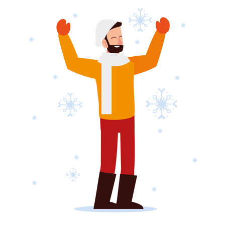 christmas people, man with hat mittens and scarf season winter celebration vector illustrationのイラスト素材