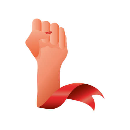 world aids day, raised hand with awareness ribbon vector illustrationのイラスト素材