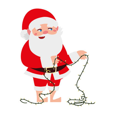 christmas santa claus with lights decoration cartoon character vector illustrationのイラスト素材