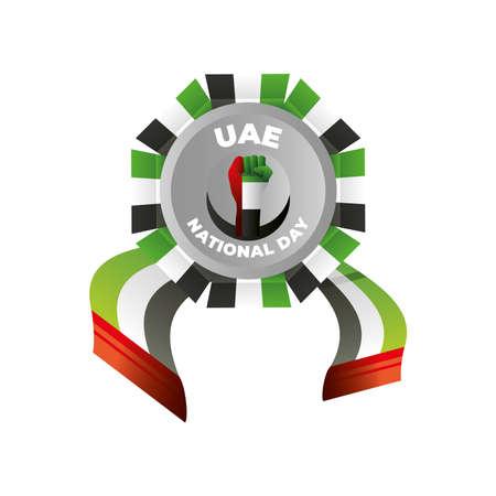 UAE National day, flag in hand badge ribbon design vector illustrationのイラスト素材