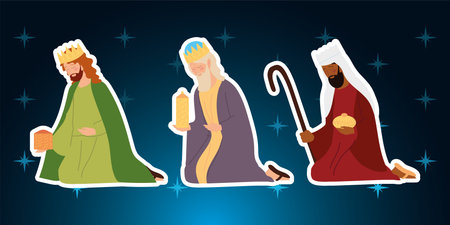 nativity, manger wise kings characters on gradient background vector illustration