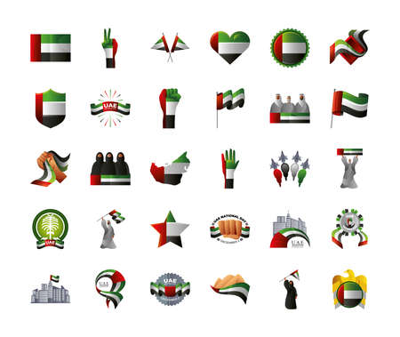 UAE National day, set of icons with people and flags symbol patriotism vector illustrationのイラスト素材