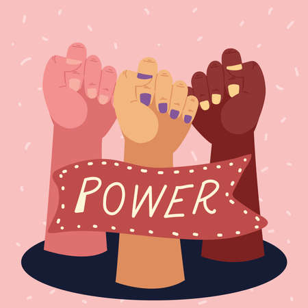 girl power, female diversity raised hands and banner vector illustrationのイラスト素材