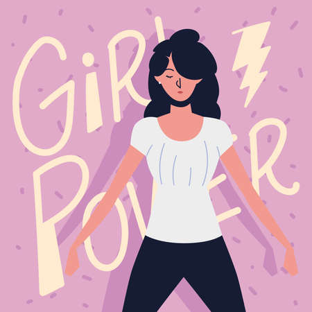girl power, woman strong posing text background vector illustrationのイラスト素材