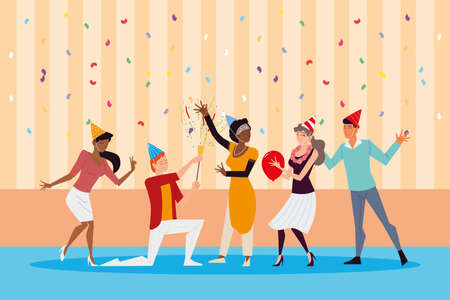 group of joyful people celebrating birthday party vector illustrationのイラスト素材