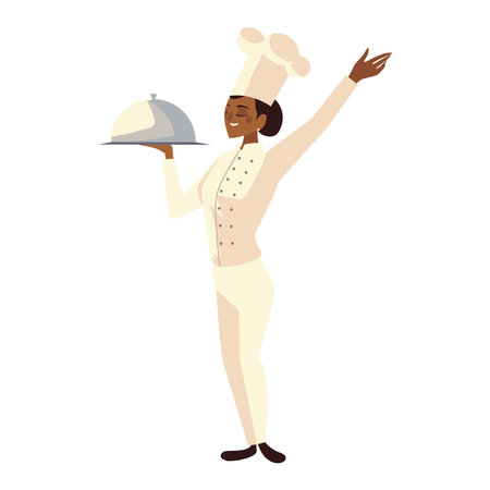 female chef with platter service worker professional restaurant vector illustrationのイラスト素材