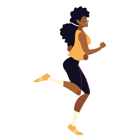 running afro american woman in sportwear, side view vector illustrationのイラスト素材