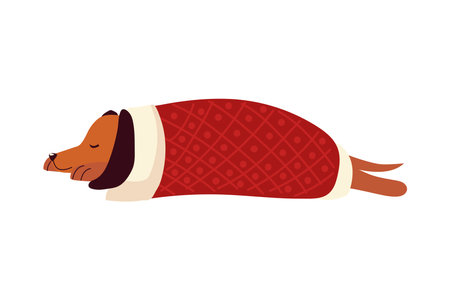 sleeping dog wrapped in blanket cartoon icon vector illustrationのイラスト素材