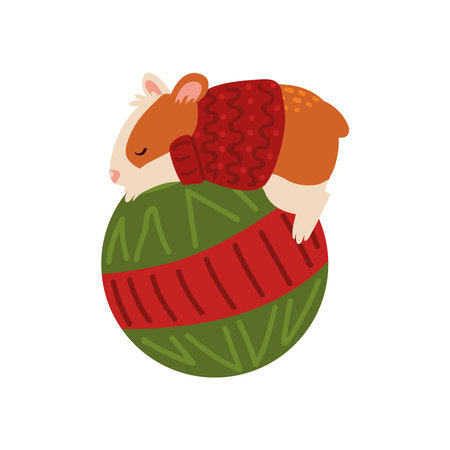 christmas, sleeping hamster on ball animal celebration vector illustrationのイラスト素材