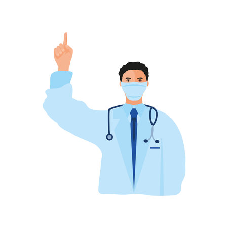 coronavirus covid 19 prevention physician with face mask and stethoscope vector illustrationのイラスト素材