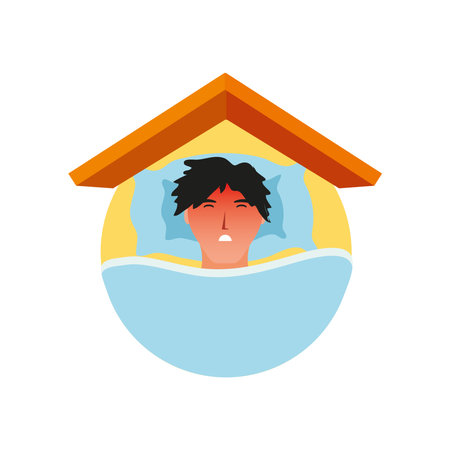 coronavirus covid 19 prevention, man at home sick vector illustrationのイラスト素材
