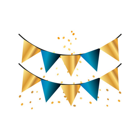 golden and blue pennants decoration and celebration vector illustrationのイラスト素材