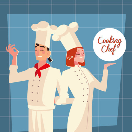 male and female chef worker professional restaurant vector illustrationのイラスト素材