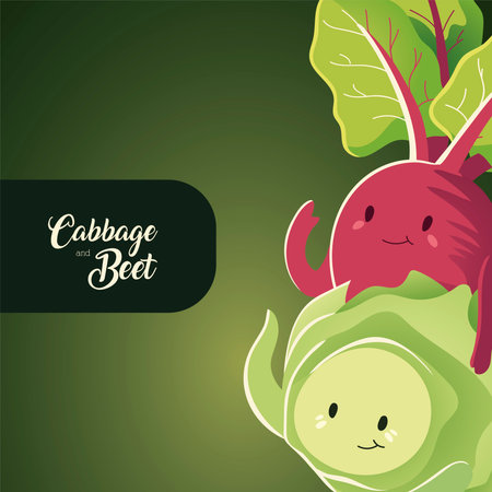 vegetables kawaii cute beet and cabbage cartoon style vector illustrationのイラスト素材