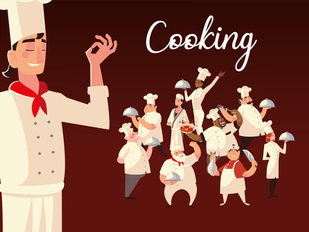 chefs cooking food worker staff restaurant vector illustration designのイラスト素材