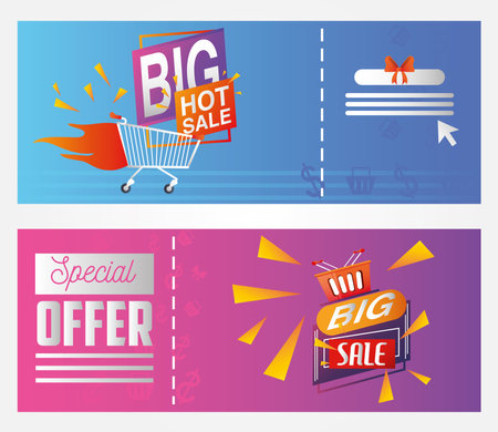 special offer season, big hot sale shopping cart banners vector illustrationのイラスト素材