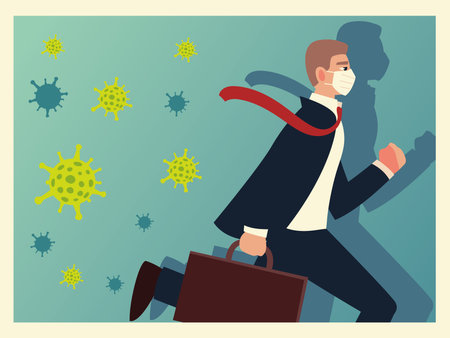 covid 19 virus businessman with mask necktie and suitcase design of 2019 ncov cov and coronavirus theme Vector illustrationのイラスト素材