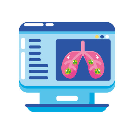 covid 19 virus inside lungs in computer design of 2019 ncov cov and coronavirus theme Vector illustrationのイラスト素材