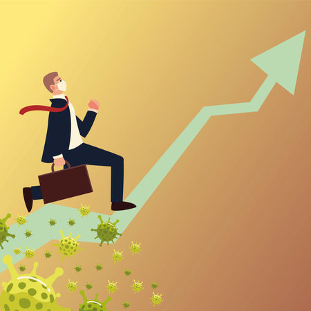 covid 19 virus businessman with increase arrow design of 2019 ncov cov and coronavirus theme Vector illustrationのイラスト素材