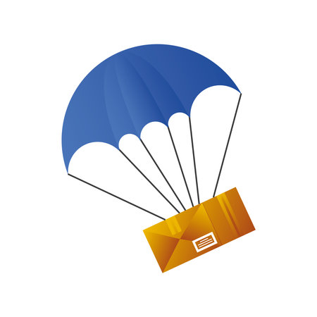 postal service, air shipping flying parachute with box vector illustrationのイラスト素材