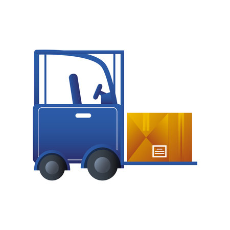 postal service, delivery cardboard boxes on forklift vector illustrationのイラスト素材