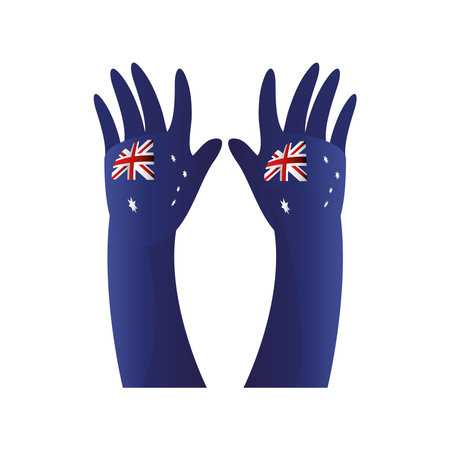 australia day, blue raised hands with australian flag vector illustrationのイラスト素材