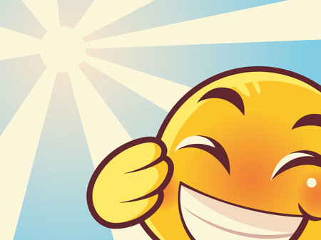 funny emoji, laughing emoticon face social media sunburst backgroundのイラスト素材
