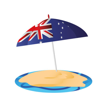 australia day, umbrella in sand beach with australian flag vector illustrationのイラスト素材