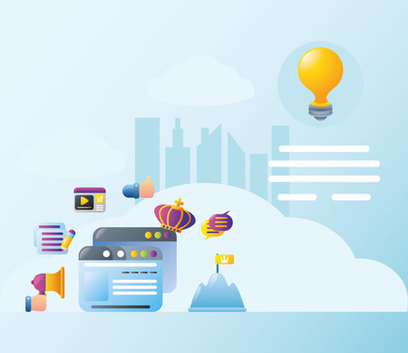 digital marketing social network and media communication vector illustrationのイラスト素材