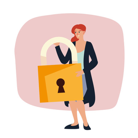 woman with closed padlock security concept design vector illustrationのイラスト素材