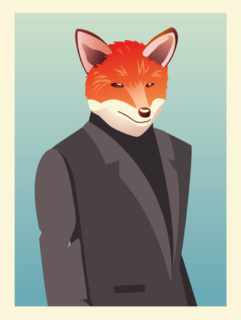 people art animals, portrait fox fashion hipster and vintage clothes vector illustrationのイラスト素材