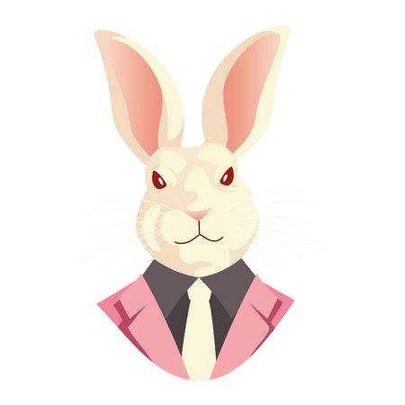 people art animal, rabbit with suit and necktie viintage retro style vector illustrationのイラスト素材
