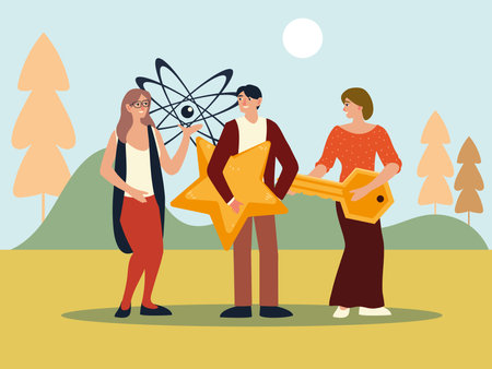 man and women with key and star in the outdoor vector illustrationのイラスト素材