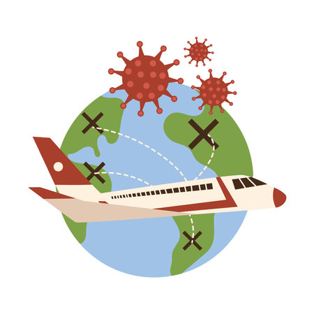 airlines and travel industry financial problem bankrupt, covid 19 impact vector illustrationのイラスト素材