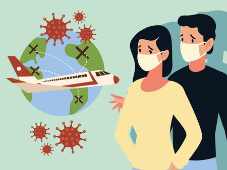 crisis airline and travel tourism business from the outbreak of the disease coronavirus covid 19 vector illustrationのイラスト素材