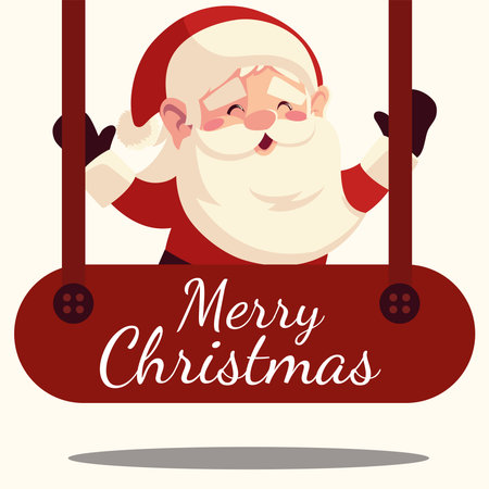 merry christmas cute santa claus in hanging sign board vector illustrationのイラスト素材