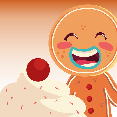 merry christmas gingerbread man with cream and fruit vector illustrationのイラスト素材