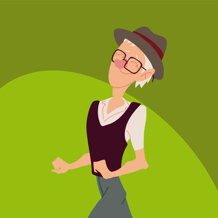seniors active, happy old man character walking vector illustrationのイラスト素材
