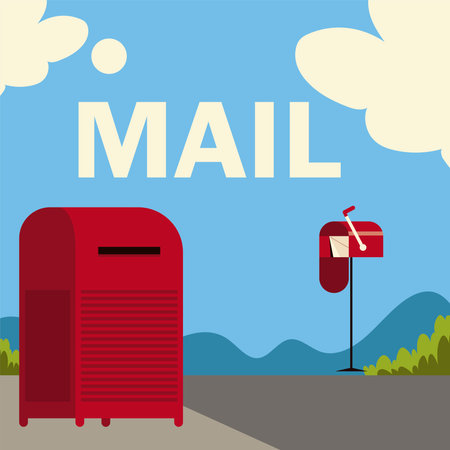 postal service mailboxes in the street cartoon vector illustrationのイラスト素材
