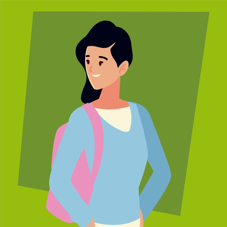 student university woman with backpack character vector illustrationのイラスト素材