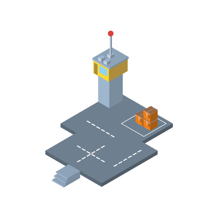 Delivery and logistics isometric boxes at airport design, transportation shipping and service theme Vector illustrationのイラスト素材