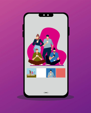 smartphone screen people using smartphones devices vector illustrationのイラスト素材