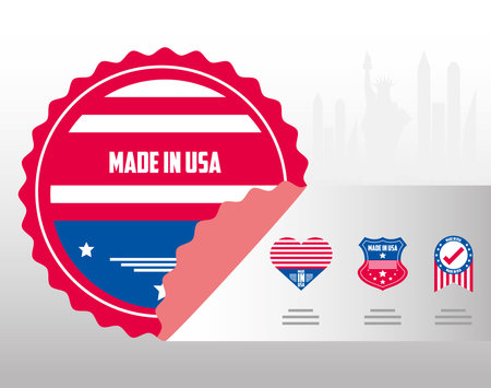 Made in usa seal stamp with icons design, American quality business and national theme Vector illustrationのイラスト素材