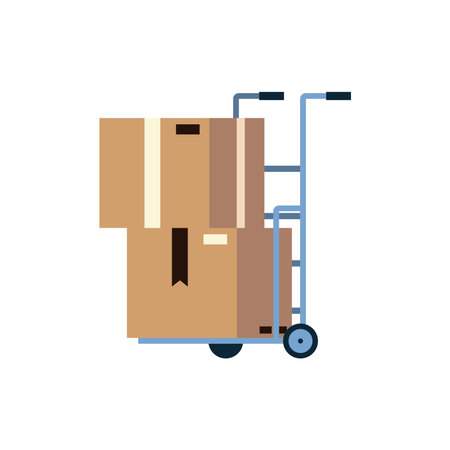 postal service cardboard boxes in push cart icon vector illustrationのイラスト素材
