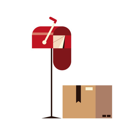 post service mailbox with envelope and cardboard box vector illustrationのイラスト素材
