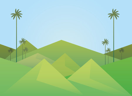Polygonal landscape of palm trees on mountains design, nature and outdoor theme Vector illustrationのイラスト素材
